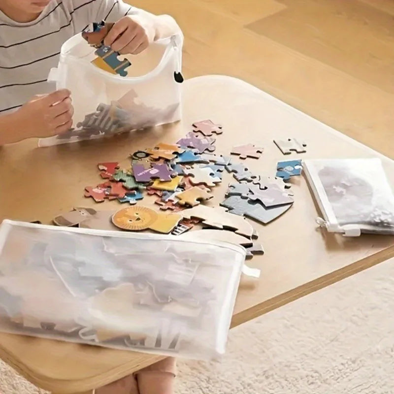 Nuova Borsa Portaoggetti per Puzzle, Sacchetti Trasparenti in Rete con Cerniera per Blocchi da Costruzione e Piccoli Giocattoli per Bambini