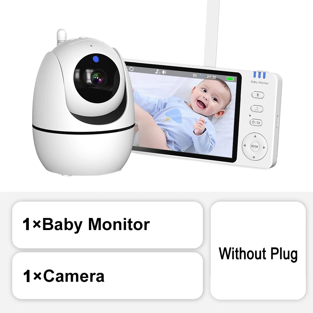 Baby monitor video da 5 pollici con telecamera PTZ Zoom Babyphone Cam Protezione di sicurezza Telecamere di sorveglianza Sensore di temperatura Ninna nanna