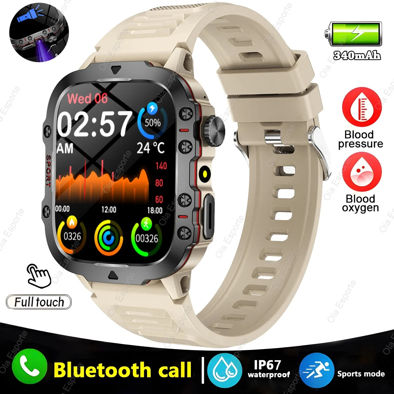 2025 Nuovo Militare Astuto Della Vigilanza Degli Uomini IP68 5ATM Sport All'Aria Aperta Inseguitore Di Fitness Monitoraggio Della Salute 1.81 Pollici Chiamate Bluetooth Smartwatch