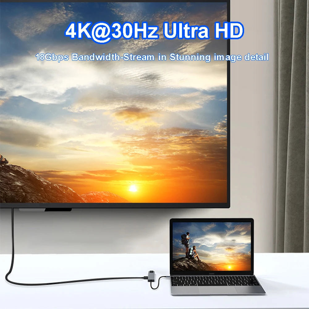 Hub USB-C 8 in 1 — HDMI 4K, RJ45, SD/TF e PD
