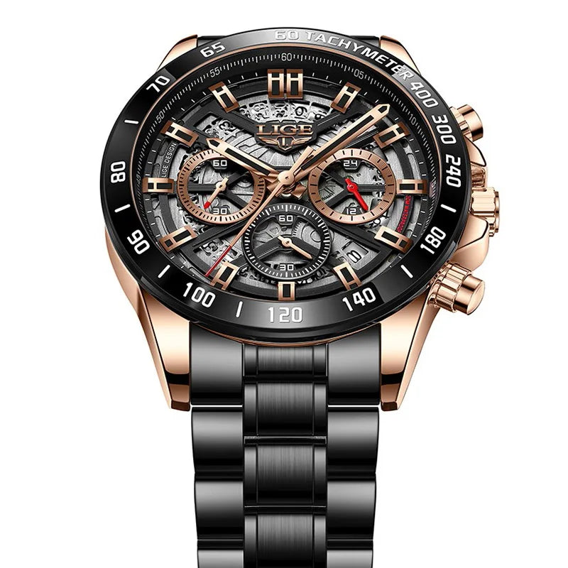 LIGE 2024 New Men Watch Top Brand Luxury Hollow Watch Men Impermeabile Sport Cronografo Al Quarzo Orologio Da Polso Uomo Relogio Masculino