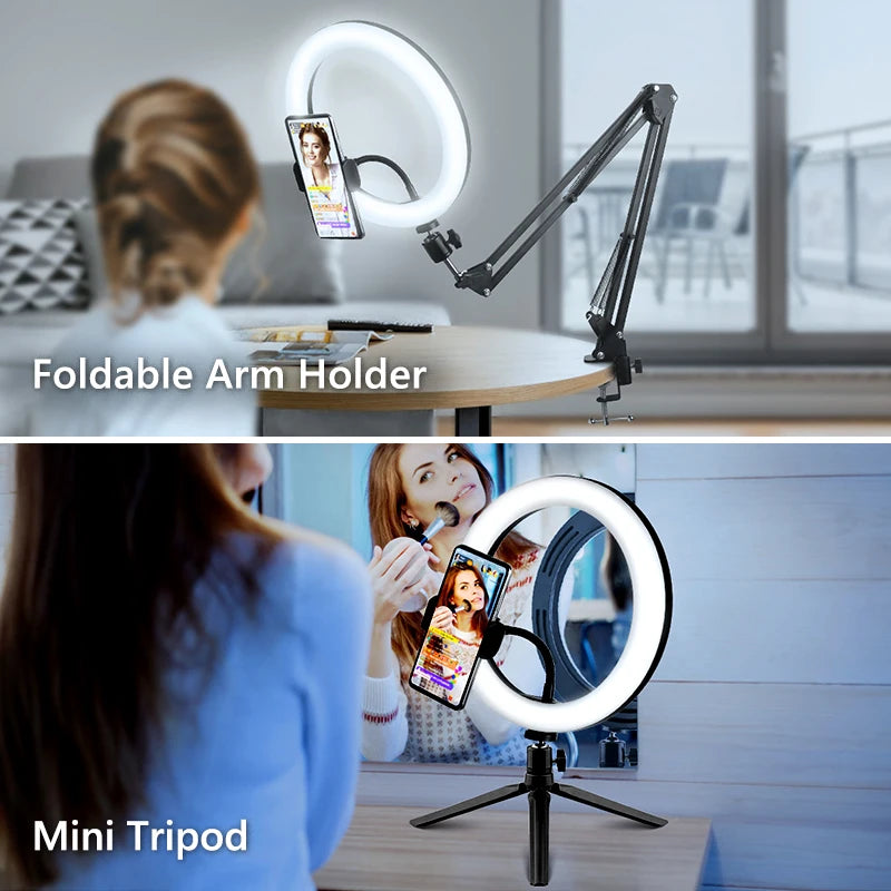 Selfie Ring Light Photography Led Rim of Lamp with Optional Mobile Holder Mounting Tripod Stand Ringlight for Live Video Stream
