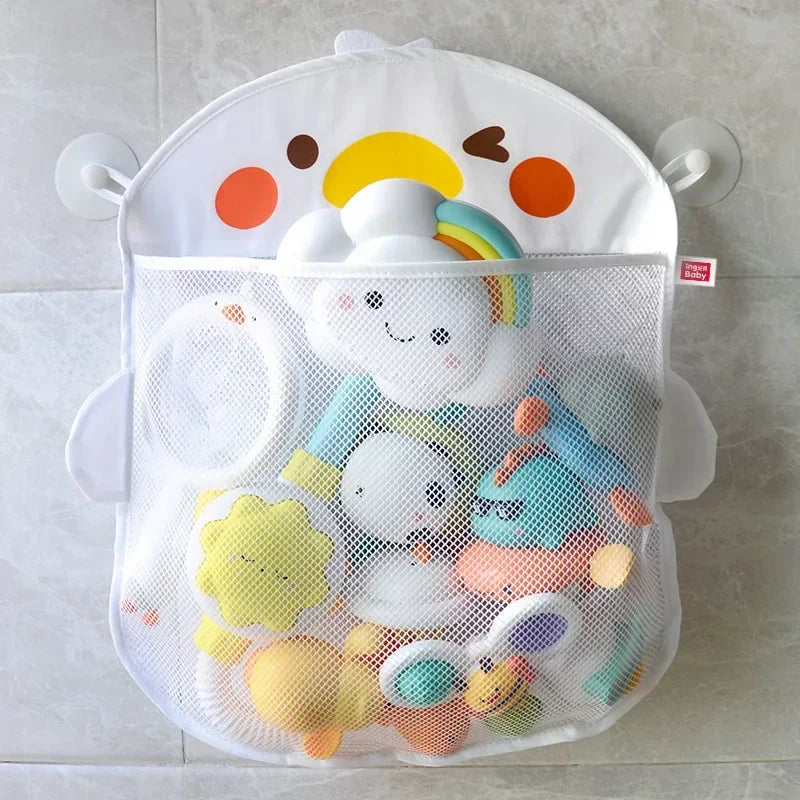 Borsa portaoggetti per giocattoli da bagnetto per bambini Borsa da bagno per bagno ad asciugatura rapida in rete di anatra carina cartone animato con borsa da appendere per asciugatura a ventosa