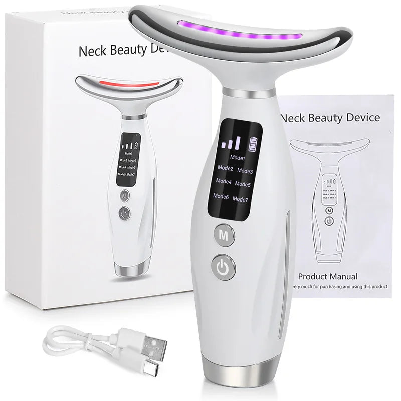 Massaggiatore EMS Viso e Collo — 7 LED e Vibrazione