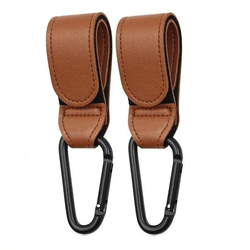 Ganci per carrello in pelle da 2 pezzi Gancio per passeggino PU Gancio per carrozzina regolabile Organizzatore Borsa per pannolini Gancio Accessori da viaggio per bambini