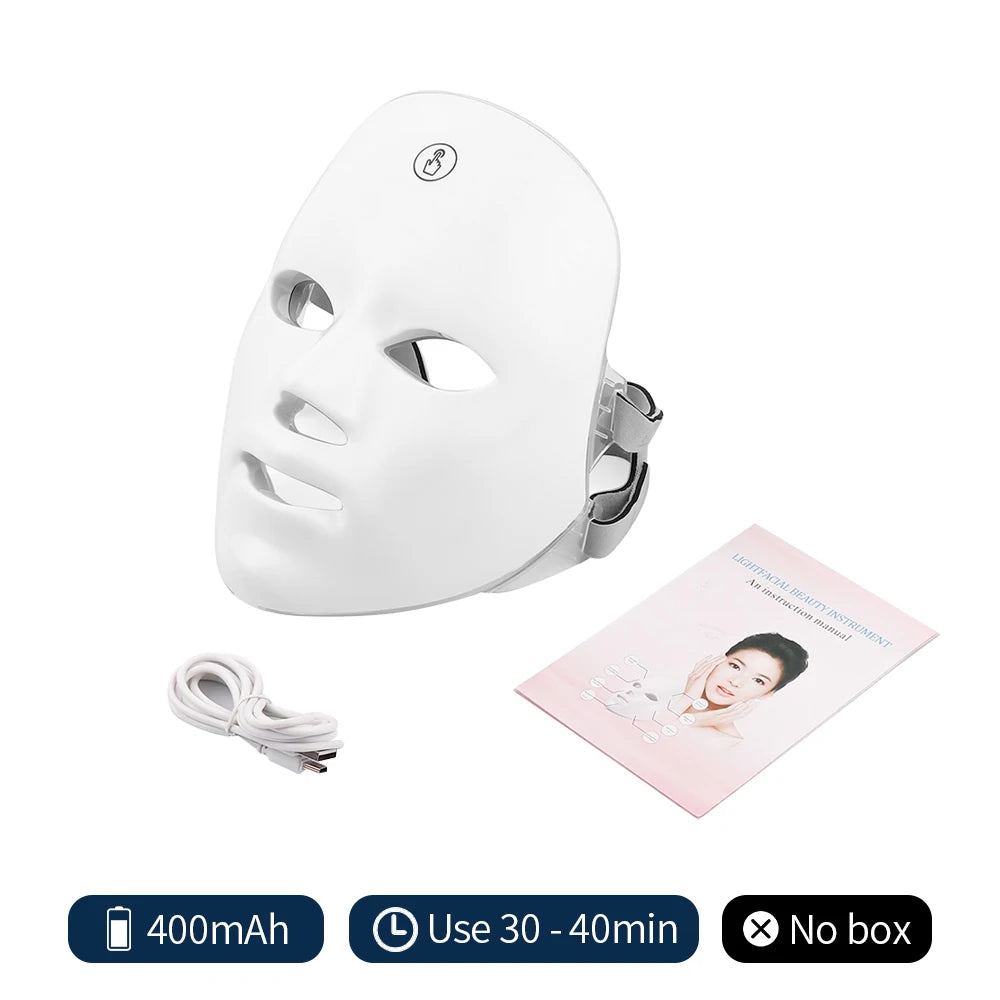 Maschera Facciale Ricaricabile a LED con 7 Colori per il Ringiovanimento della Pelle e Trattamenti Estetici Domestici
