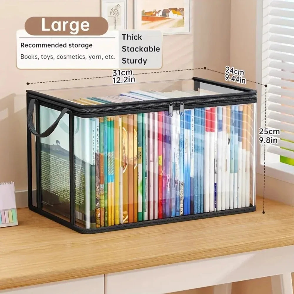 Borsa portaoggetti in PVC con coperchio ribaltabile e finestra di visualizzazione - Organizer rettangolare resistente per giocattoli, artigianato, libri, materiale scolastico, snack