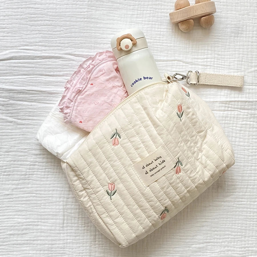 Borsa fasciatoio alla moda con stampa e ricamo, borsa multifunzionale per il cambio del pannolino, organizer per passeggino di grande capacità, borsa da viaggio per la mamma