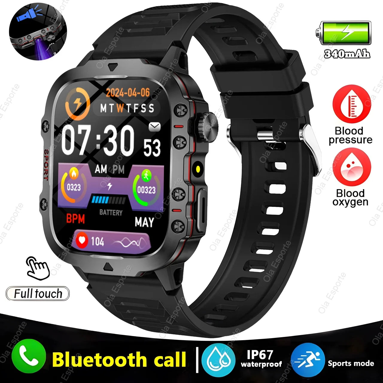 2025 Nuovo Militare Astuto Della Vigilanza Degli Uomini IP68 5ATM Sport All'Aria Aperta Inseguitore Di Fitness Monitoraggio Della Salute 1.81 Pollici Chiamate Bluetooth Smartwatch