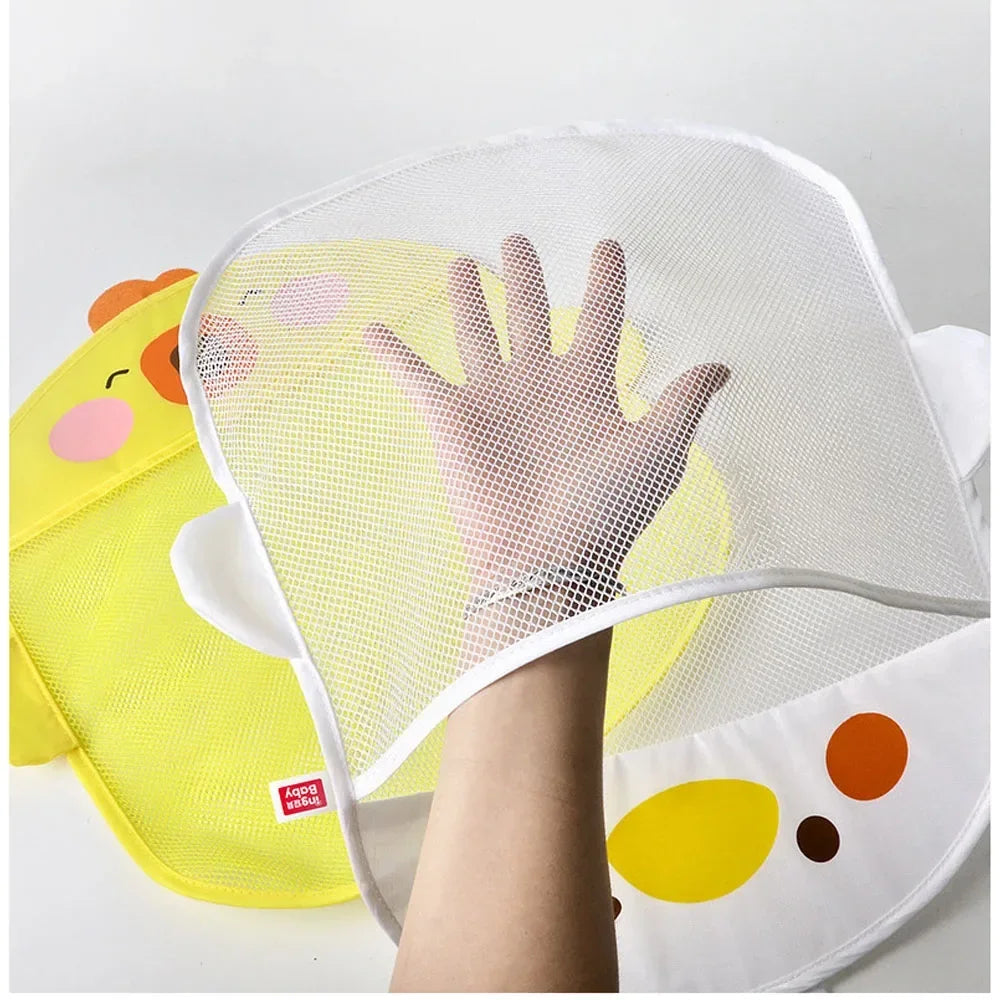 Borsa portaoggetti per giocattoli da bagnetto per bambini Borsa da bagno per bagno ad asciugatura rapida in rete di anatra carina cartone animato con borsa da appendere per asciugatura a ventosa