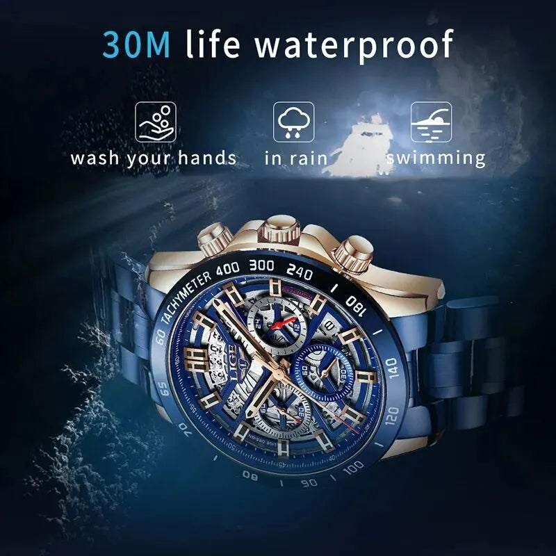 LIGE 2024 New Men Watch Top Brand Luxury Hollow Watch Men Impermeabile Sport Cronografo Al Quarzo Orologio Da Polso Uomo Relogio Masculino