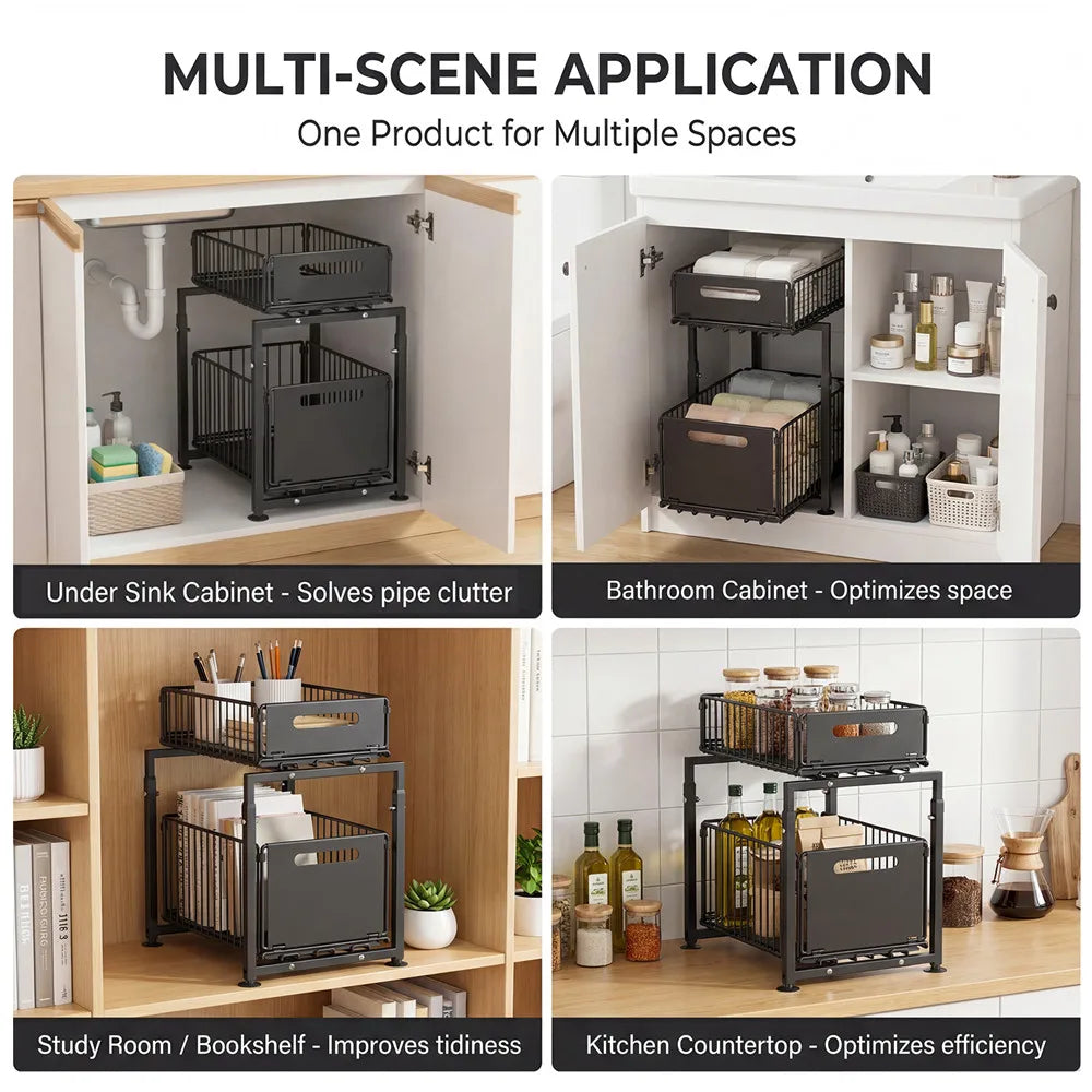 Organizer Sotto Lavello 2 Livelli Estraibile — 5 Altezze