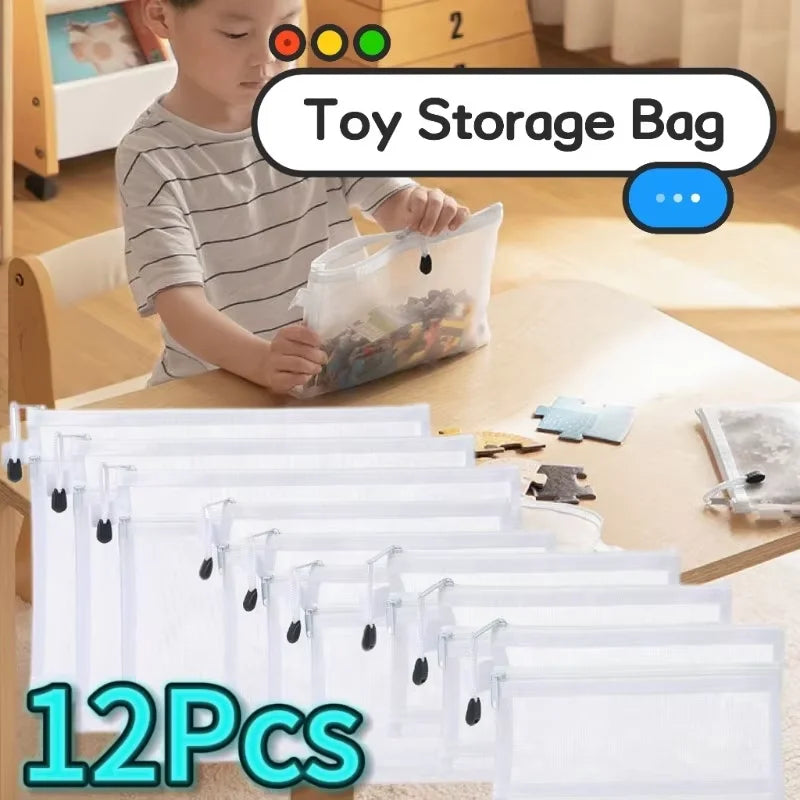 Nuova Borsa Portaoggetti per Puzzle, Sacchetti Trasparenti in Rete con Cerniera per Blocchi da Costruzione e Piccoli Giocattoli per Bambini
