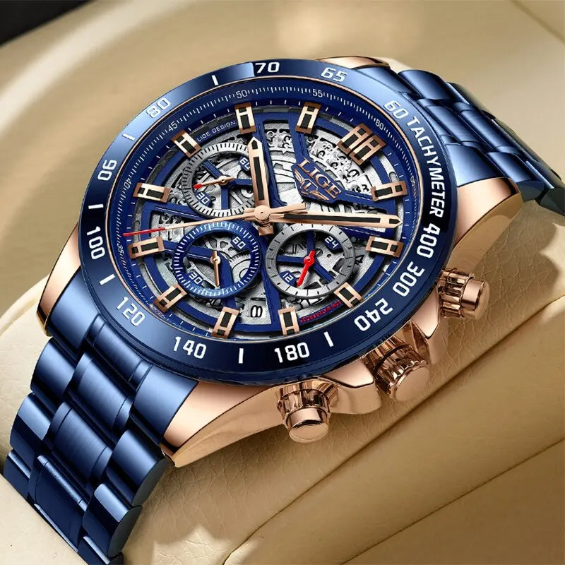 LIGE 2024 New Men Watch Top Brand Luxury Hollow Watch Men Impermeabile Sport Cronografo Al Quarzo Orologio Da Polso Uomo Relogio Masculino