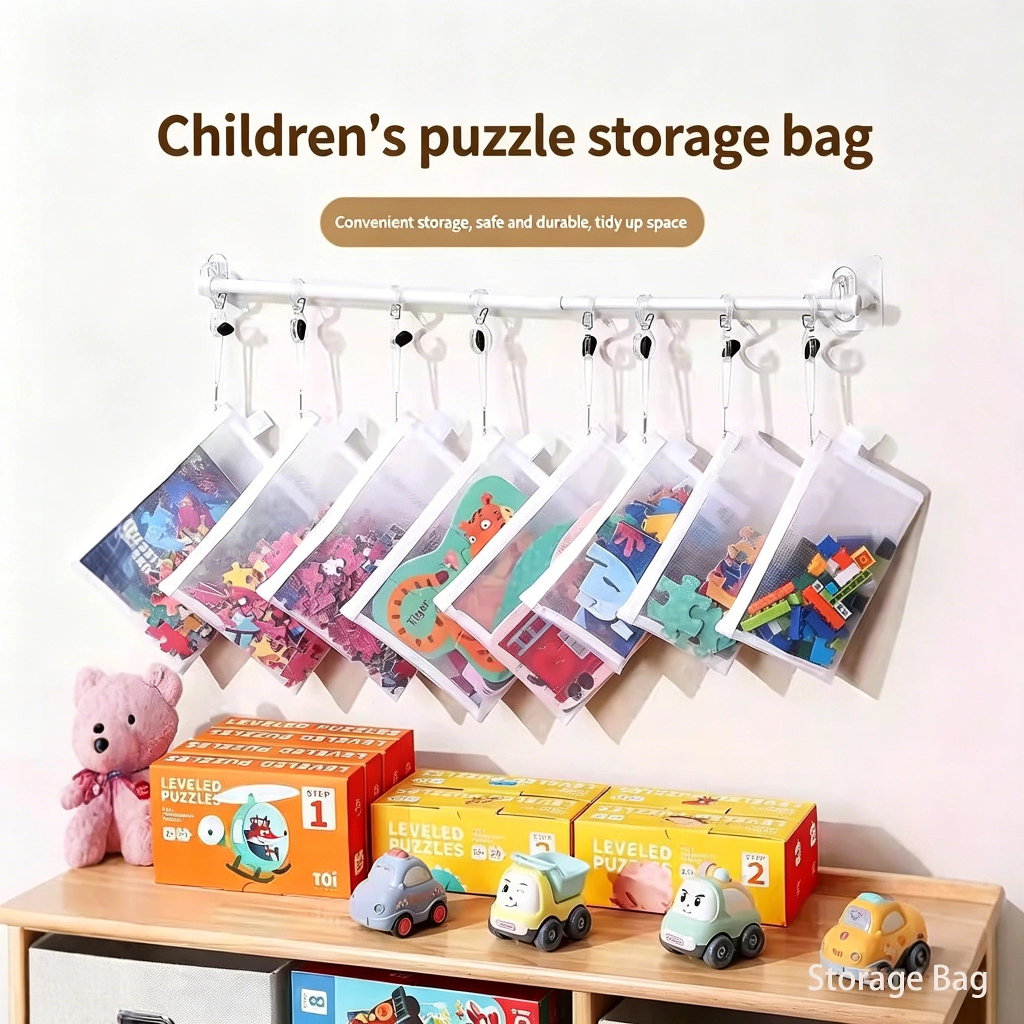 Nuova Borsa Portaoggetti per Puzzle, Sacchetti Trasparenti in Rete con Cerniera per Blocchi da Costruzione e Piccoli Giocattoli per Bambini