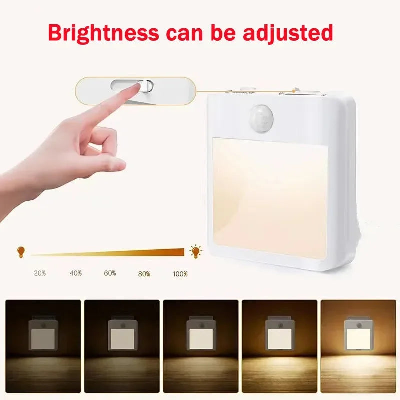 Luci notturne a LED con sensore di movimento Spina europea Luce per armadio dimmerabile per illuminazione notturna senza fili per comodino camera da letto corridoio