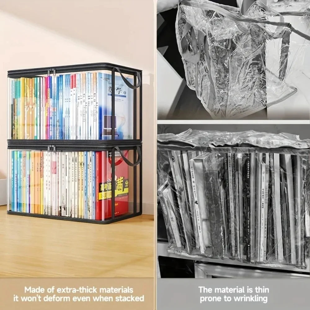 Borsa portaoggetti in PVC con coperchio ribaltabile e finestra di visualizzazione - Organizer rettangolare resistente per giocattoli, artigianato, libri, materiale scolastico, snack