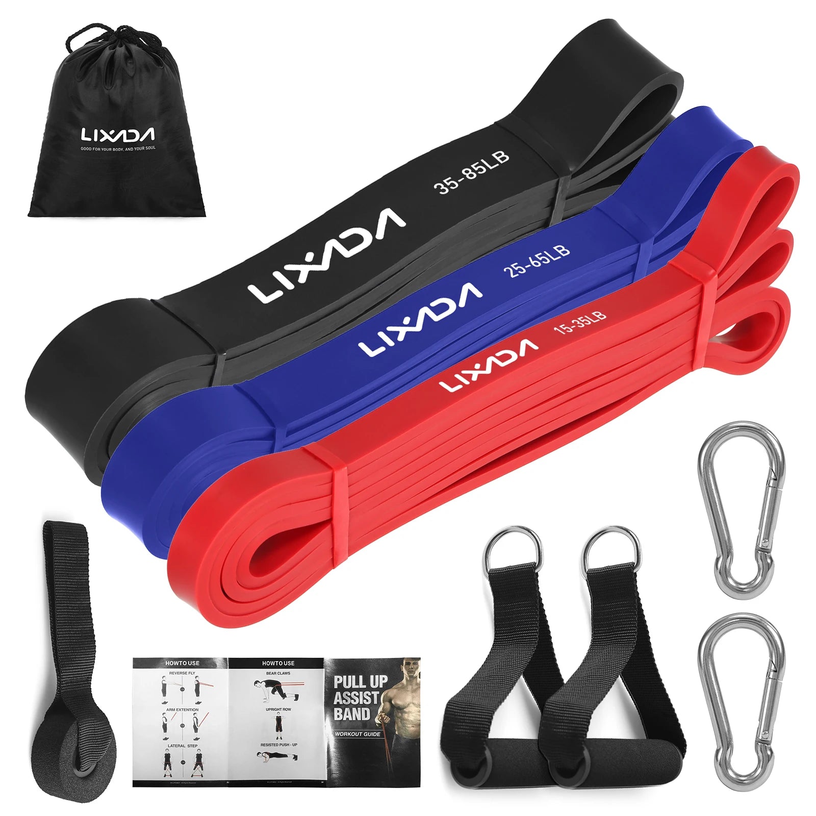 5 Packs Pull up Assist Bands Set Resistance Loop Bands Powerlifting Workout Exercise Stretch Bands and Carry Bag