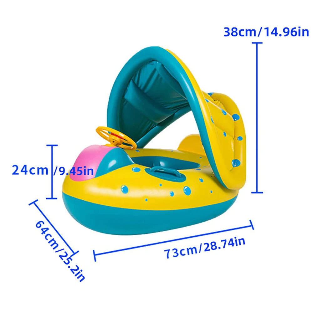 1Pc Yellow Sunshade Seat Ring with Steering Wheel Swimming Pool Inflatable Floating Baby Seat