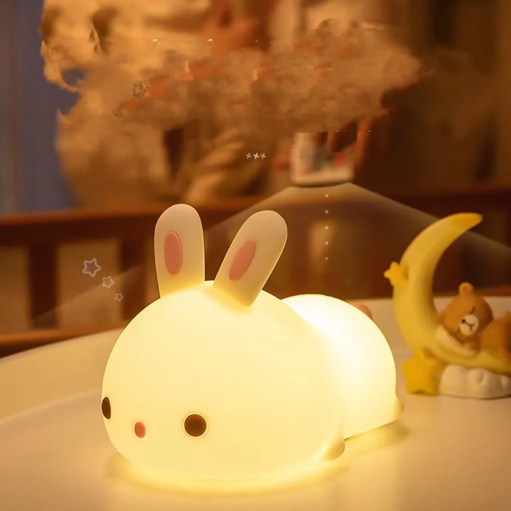 Luce Notturna LED RGB a Forma di Coniglio con Sensore Touch, Lampada Colorata Ricaricabile USB in Silicone per Bambini, Giocattolo, Regalo Festivo