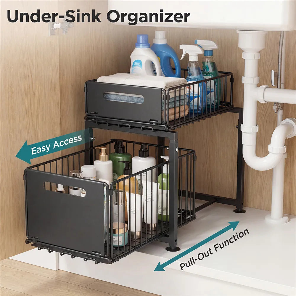 Organizer Sotto Lavello 2 Livelli Estraibile — 5 Altezze