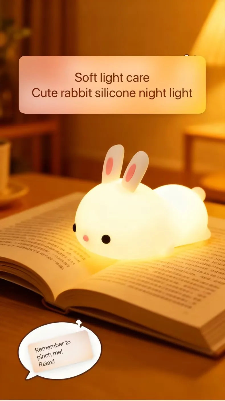 Luce Notturna LED RGB a Forma di Coniglio con Sensore Touch, Lampada Colorata Ricaricabile USB in Silicone per Bambini, Giocattolo, Regalo Festivo