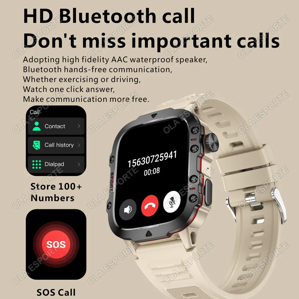 2025 Nuovo Militare Astuto Della Vigilanza Degli Uomini IP68 5ATM Sport All'Aria Aperta Inseguitore Di Fitness Monitoraggio Della Salute 1.81 Pollici Chiamate Bluetooth Smartwatch