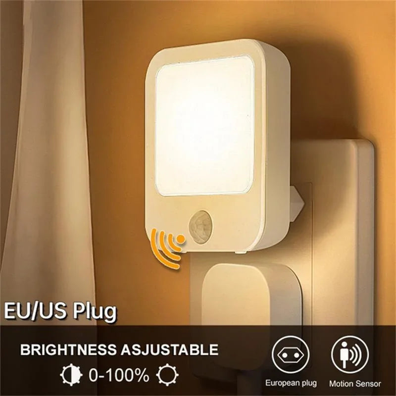 Luci notturne a LED con sensore di movimento Spina europea Luce per armadio dimmerabile per illuminazione notturna senza fili per comodino camera da letto corridoio