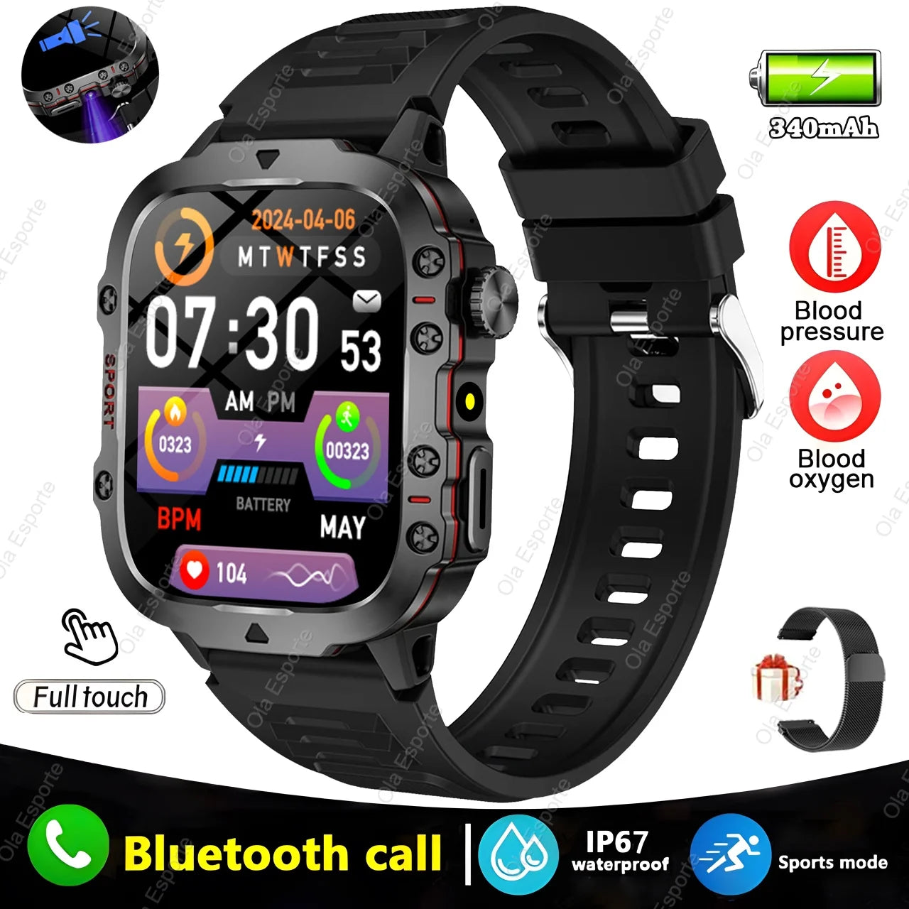 2025 Nuovo Militare Astuto Della Vigilanza Degli Uomini IP68 5ATM Sport All'Aria Aperta Inseguitore Di Fitness Monitoraggio Della Salute 1.81 Pollici Chiamate Bluetooth Smartwatch