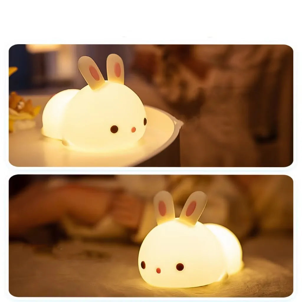 Luce Notturna LED RGB a Forma di Coniglio con Sensore Touch, Lampada Colorata Ricaricabile USB in Silicone per Bambini, Giocattolo, Regalo Festivo