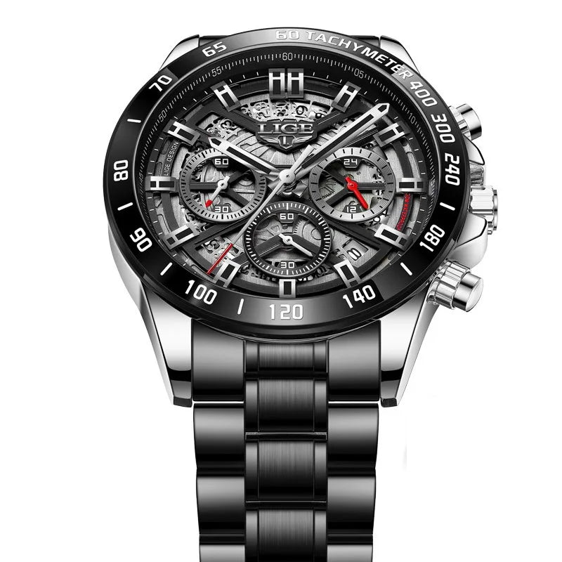LIGE 2024 New Men Watch Top Brand Luxury Hollow Watch Men Impermeabile Sport Cronografo Al Quarzo Orologio Da Polso Uomo Relogio Masculino