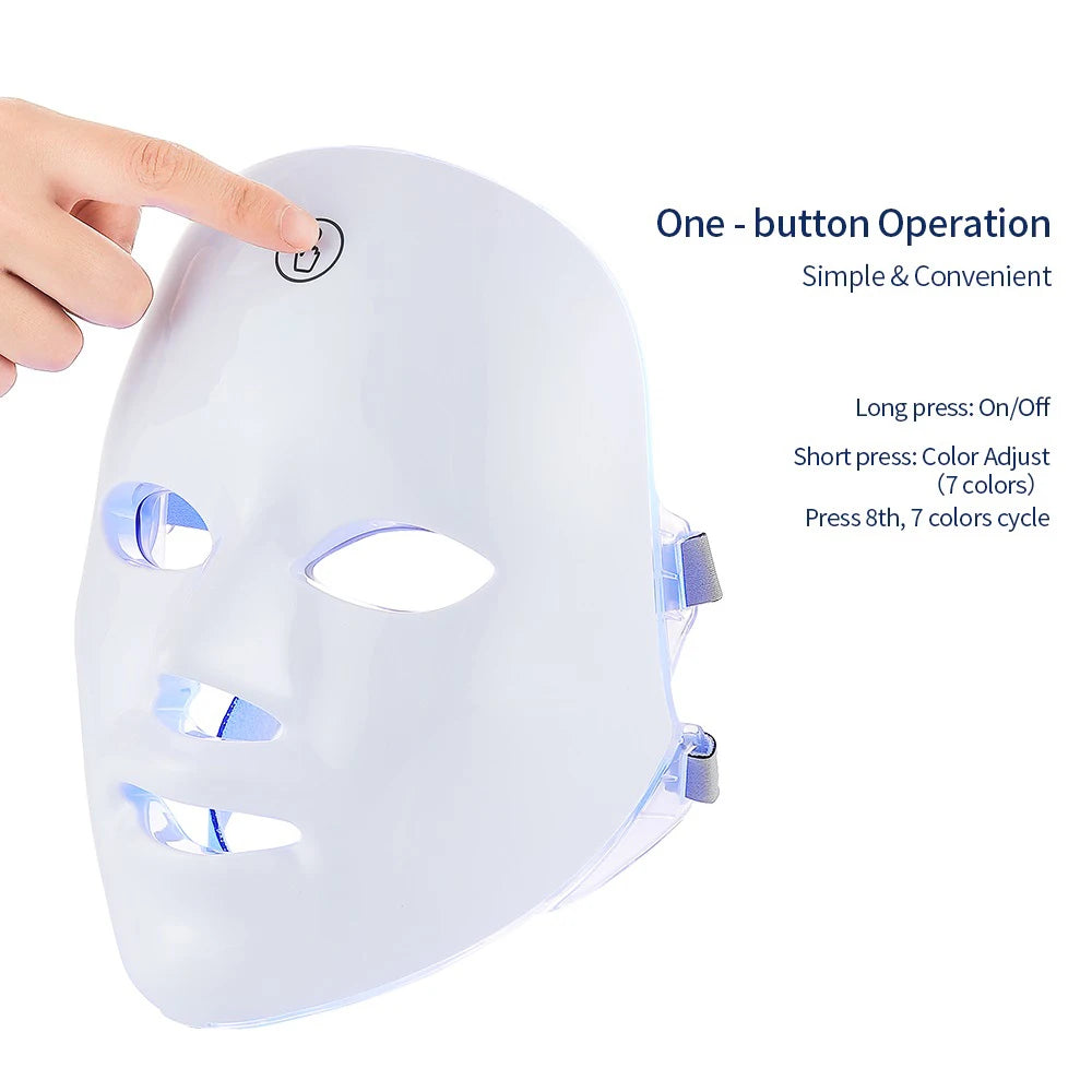 Maschera Facciale Ricaricabile a LED con 7 Colori per il Ringiovanimento della Pelle e Trattamenti Estetici Domestici