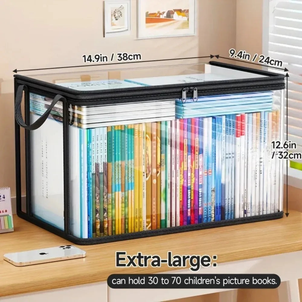 Borsa portaoggetti in PVC con coperchio ribaltabile e finestra di visualizzazione - Organizer rettangolare resistente per giocattoli, artigianato, libri, materiale scolastico, snack
