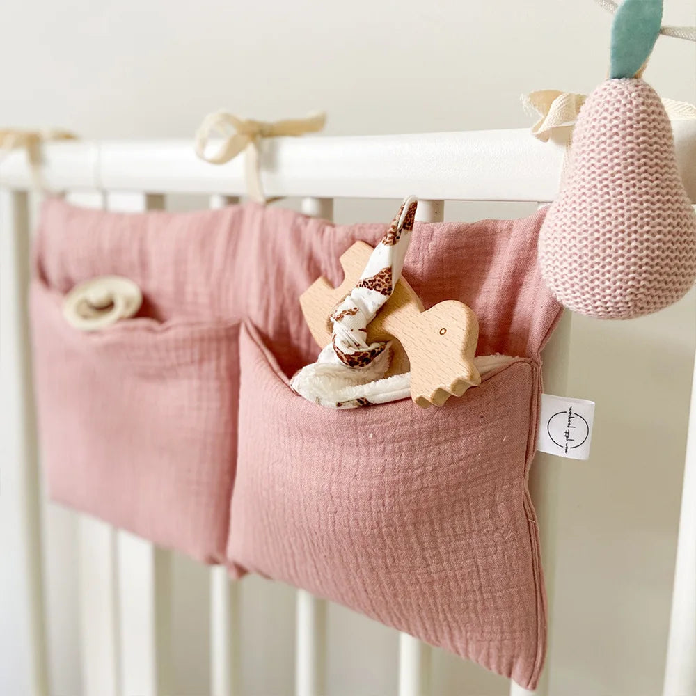 Organizzatore per culla Lettino Caddy Borsa portaoggetti per letto 2 tasche Comodino Appeso Pannolini Nursery Giocattoli Borsa Pannolini Passeggino Organizzare