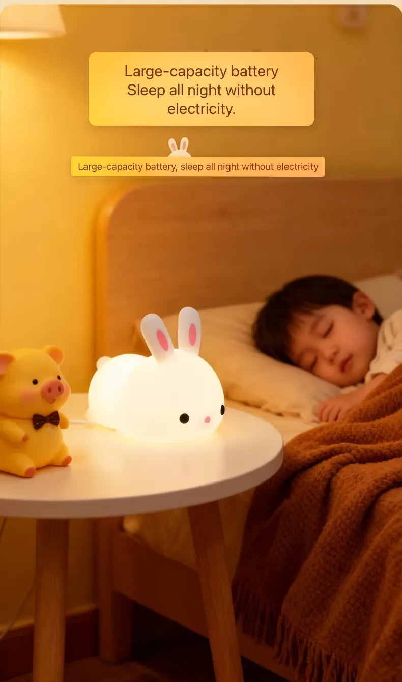 Luce Notturna LED RGB a Forma di Coniglio con Sensore Touch, Lampada Colorata Ricaricabile USB in Silicone per Bambini, Giocattolo, Regalo Festivo