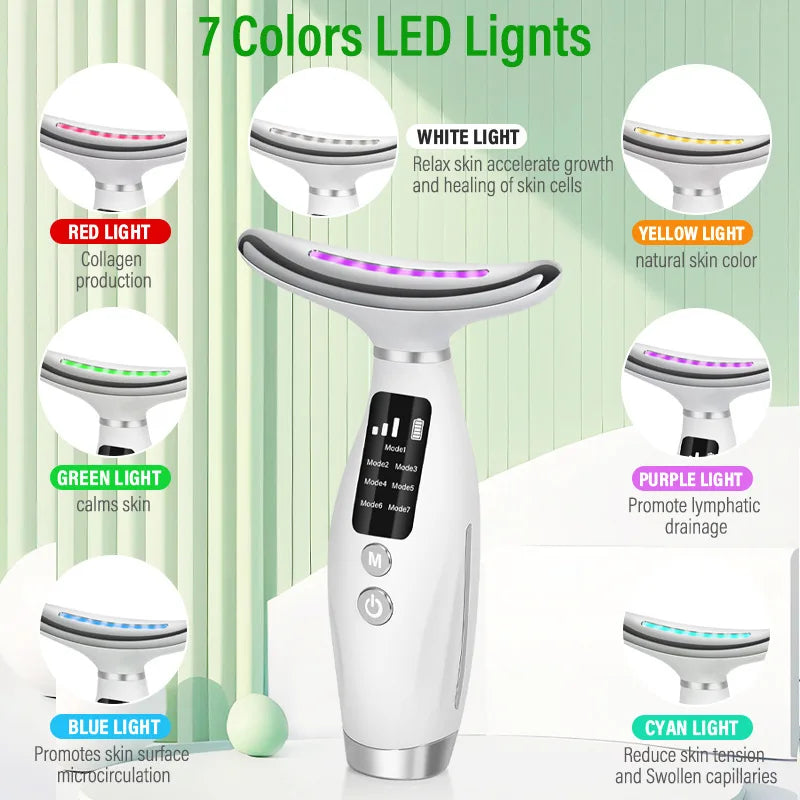 Massaggiatore EMS Viso e Collo — 7 LED e Vibrazione