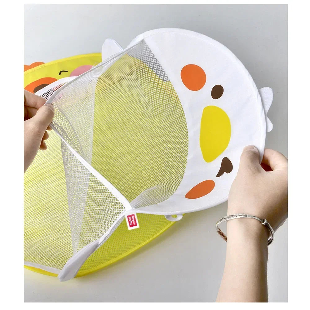 Borsa portaoggetti per giocattoli da bagnetto per bambini Borsa da bagno per bagno ad asciugatura rapida in rete di anatra carina cartone animato con borsa da appendere per asciugatura a ventosa