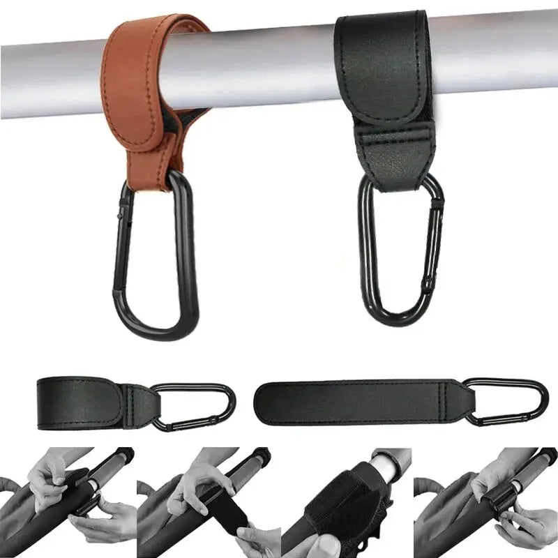 Ganci per carrello in pelle da 2 pezzi Gancio per passeggino PU Gancio per carrozzina regolabile Organizzatore Borsa per pannolini Gancio Accessori da viaggio per bambini