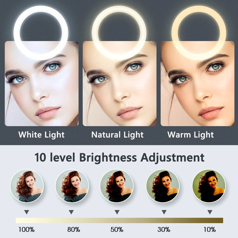 Selfie Ring Light Photography Led Rim of Lamp with Optional Mobile Holder Mounting Tripod Stand Ringlight for Live Video Stream