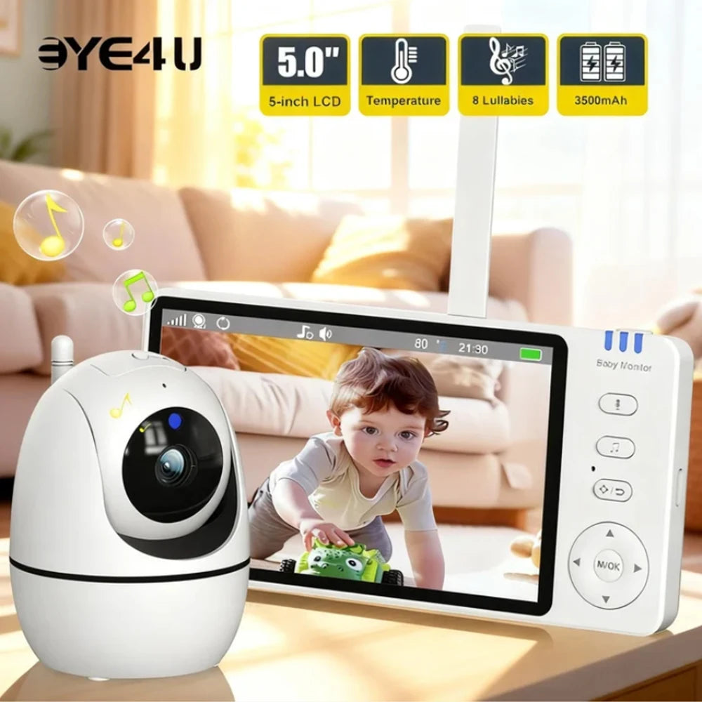 Baby monitor video da 5 pollici con telecamera PTZ Zoom Babyphone Cam Protezione di sicurezza Telecamere di sorveglianza Sensore di temperatura Ninna nanna