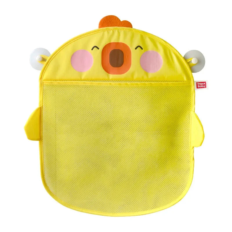 Borsa portaoggetti per giocattoli da bagnetto per bambini Borsa da bagno per bagno ad asciugatura rapida in rete di anatra carina cartone animato con borsa da appendere per asciugatura a ventosa