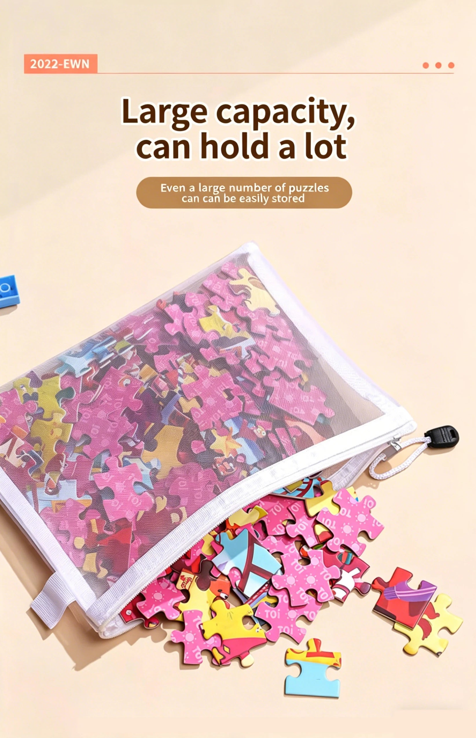Nuova Borsa Portaoggetti per Puzzle, Sacchetti Trasparenti in Rete con Cerniera per Blocchi da Costruzione e Piccoli Giocattoli per Bambini