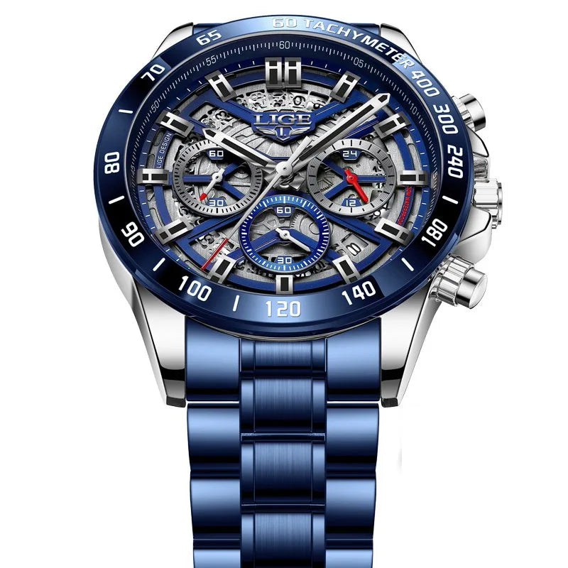 LIGE 2024 New Men Watch Top Brand Luxury Hollow Watch Men Impermeabile Sport Cronografo Al Quarzo Orologio Da Polso Uomo Relogio Masculino