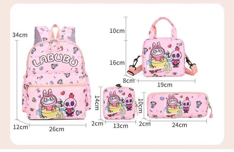 Kids Cartoon Character 3 Piece Backpack Set Lightweight School Bag with Lunch Pencil Case Blue