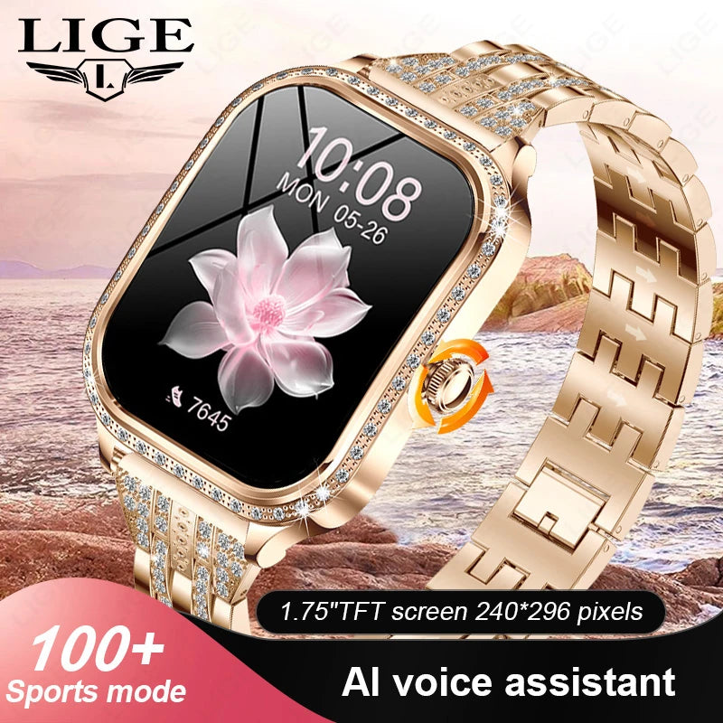 LIGE Nuovo Orologio Intelligente Di Lusso Cardiofrequenzimetro Braccialetto Da Donna Di Moda 2024 Chiamata Bluetooth Smartwatch Womoen per Android IOS