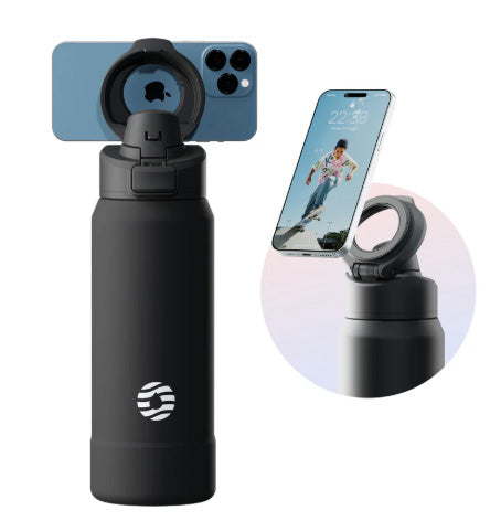 Bottiglia d'acqua con supporto magnetico per telefono