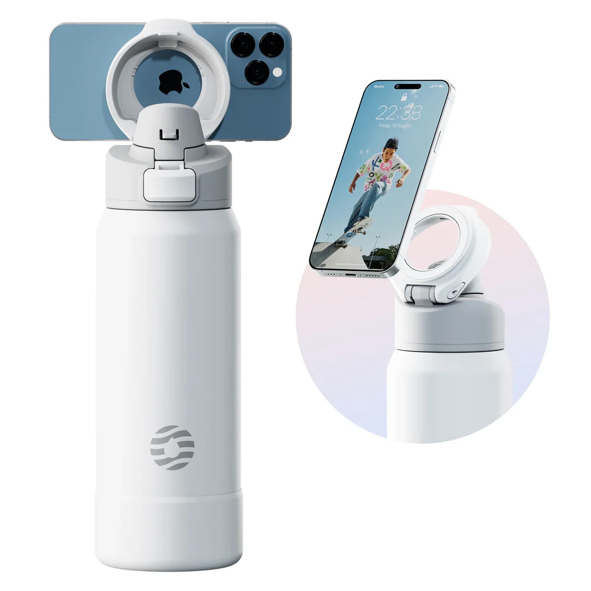 Bottiglia d'acqua con supporto magnetico per telefono