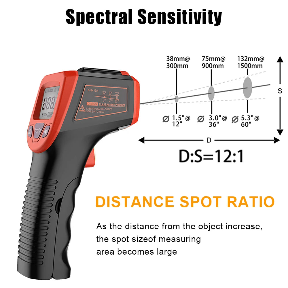 LCD Industrial Electronic Thermometer Noncontact -50~600°C Digital Laser Temperature Meter Gun Laser Point Infrared Thermometer