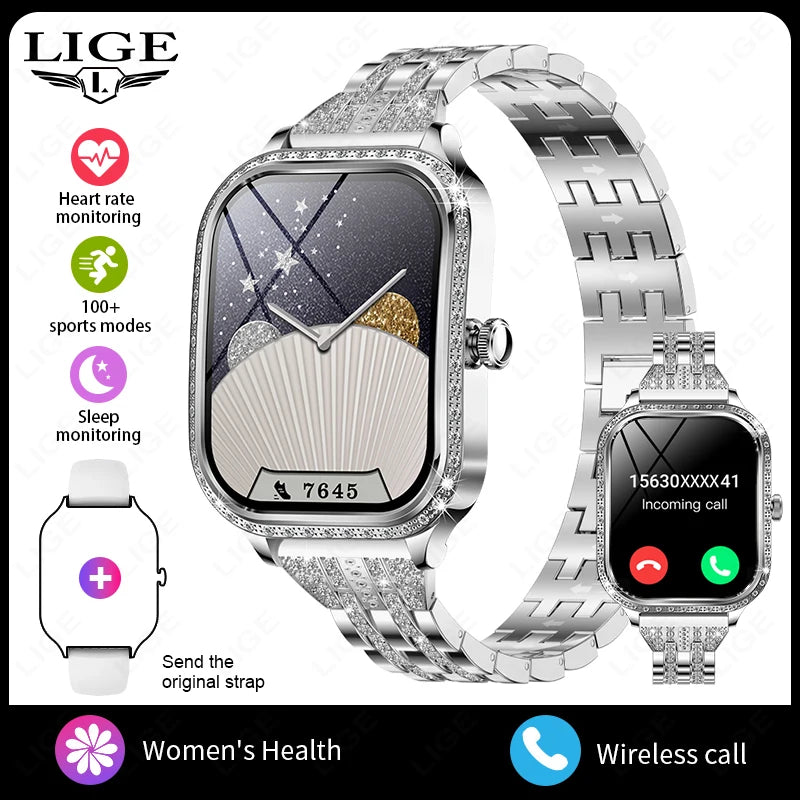 LIGE Nuovo Orologio Intelligente Di Lusso Cardiofrequenzimetro Braccialetto Da Donna Di Moda 2024 Chiamata Bluetooth Smartwatch Womoen per Android IOS