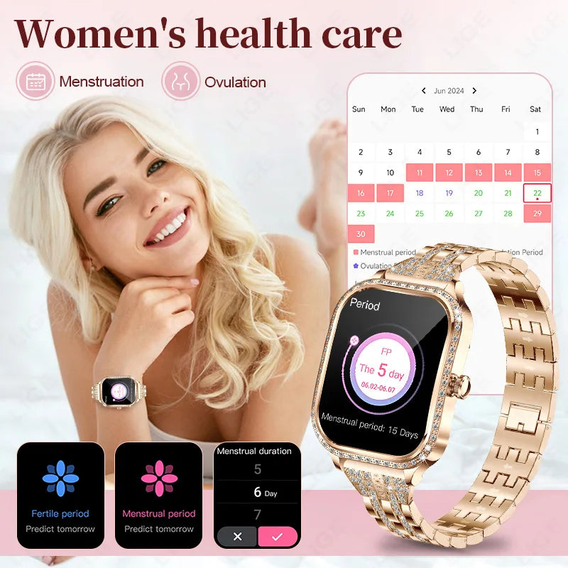 LIGE Nuovo Orologio Intelligente Di Lusso Cardiofrequenzimetro Braccialetto Da Donna Di Moda 2024 Chiamata Bluetooth Smartwatch Womoen per Android IOS